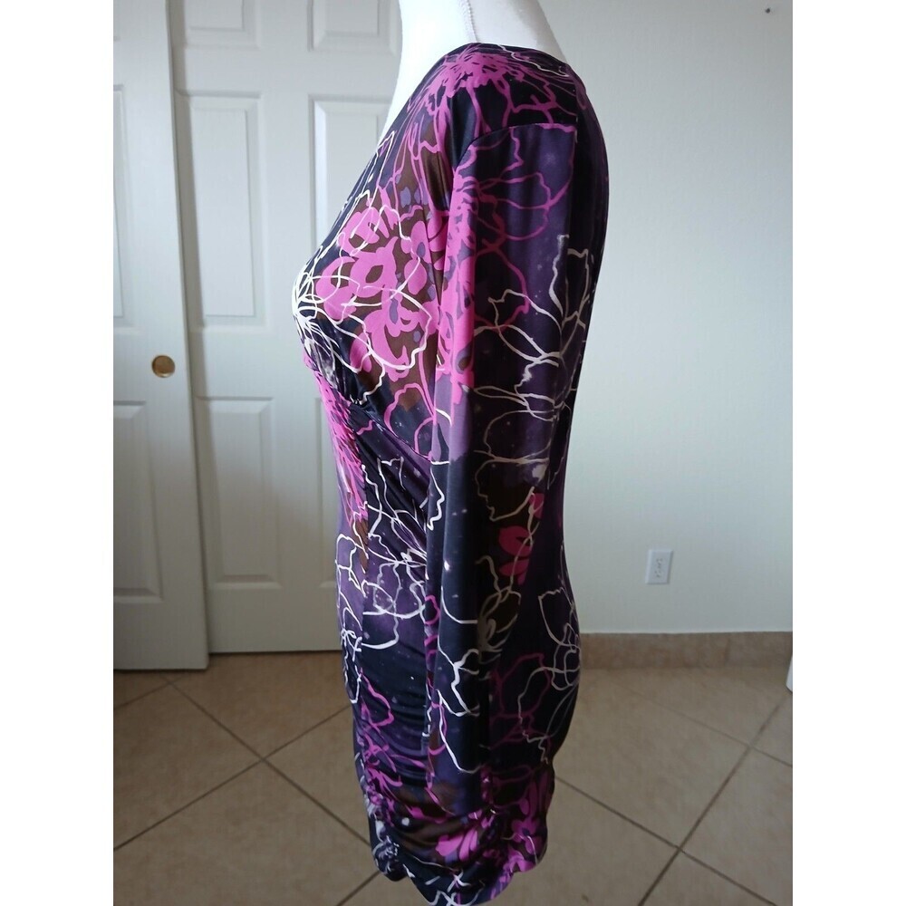 INC International Concepts Woman’s Pink Purple 3/4 Sleeve V Neck Ruched‎  L Y2K - Picture 4 of 14